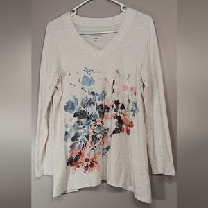 J. Jill Pure Tunic Top Sz MP Multicolor Floral Stretch Knit Long Sleeve NWT